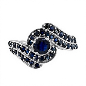 Anillo de Cóctel de Lujo con Zafiro Azul, Plata de Ley 925, Bañado en Rodio, Engaste de Halo con Zafiro para Mujer, Boda, Compromiso - Product Image 2