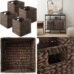 Juego de 4 Cestas Plegables de Jacinto de Agua, Color Marrón Espresso, Cestas de Almacenamiento Tejidas, Organizador Natural Sostenible para Armario u Oficina - Product Image 2