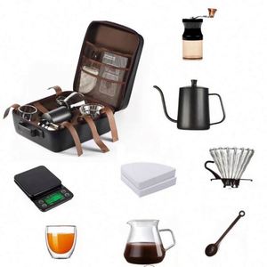 ชุดกาแฟดริป 11-13 ชิ้น พร้อมกาน้ำร้อน 600 มล. เครื่องชั่งดิจิตอล แก้วเซิร์ฟเวอร์ เครื่องบดกาแฟแบบมือหมุน ชุดอุปกรณ์กาแฟสำหรับเดินทาง เหมาะสำหรับเป็นของขวัญ - Product Image 1