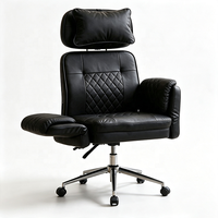 Chaise de bureau ergonomique en cuir marron à dossier haut, avec accoudoirs pivotants, idéale pour le maquillage à domicile, pour grandes tailles et personnes corpulentes