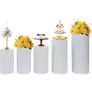 शादी की पार्टी के लिए कस्टम ऐक्रेलिक राउंड सिलेंडर, शादी के केक फूलों के प्रदर्शन के लिए सफेद