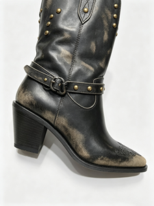 Bottines western mi-mollet pour femmes - style basique aux couleurs coordonnées - conçues sur mesure par un créateur - style élégant et rétro - Product Image 3