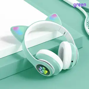 全新设计独特无线耳机猫耳设计RGB游戏灯蓝牙耳机儿童成人电脑手机
