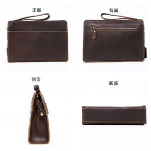 Bolso de mano de cuero de Caballo <span class=keywords><strong>loco</strong></span> de lujo para hombre de estilo vintage, bolso de mano con cremallera, correa de muñeca desmontable portátil RFID - Product Image 4