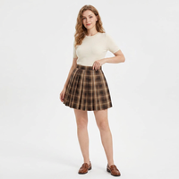 Jupe courte plissée à carreaux taille haute pour femme en tissu tissé, coupe confortable, style décontracté ABRA SPORTS, design évasé, idéale pour le printemps