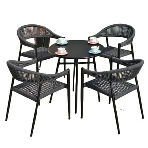 Conjunto de Mesa y Sillas de Mimbre para Exteriores, 5 Personas, Resistente al Agua, Muebles de Ocio Móviles para Patio, Jardín, <span class=keywords><strong>Terraza</strong></span> - Product Image 5