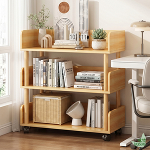 Étagère mobile autoportante <span class=keywords><strong>à</strong></span> 3 niveaux avec garde-corps latéral et <span class=keywords><strong>roulettes</strong></span> verrouillables, anti-chute et facile <span class=keywords><strong>à</strong></span> déplacer, pour utilisation en baie vitrée, chariot de rangement décoratif - Product Image 5