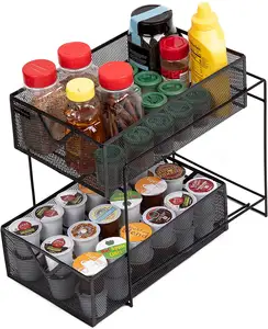 whole sale 2 Tier metal wire mesh storage basket assemble high quality basket for spice