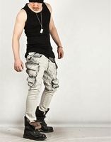 Jeans cargo skinny délavés à prix d'usine OEM, jeans blancs délavés, jeans délavés 025