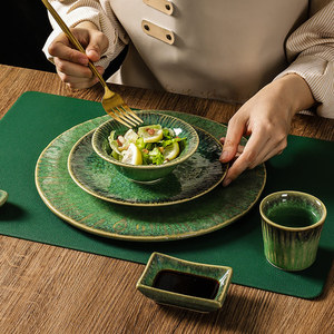 Juego de vajilla de porcelana azul y verde de alta calidad, platos de cerámica cambiados al <span class=keywords><strong>horno</strong></span> nórdico, 3 uds., <span class=keywords><strong>gres</strong></span> para restaurante - Product Image 2