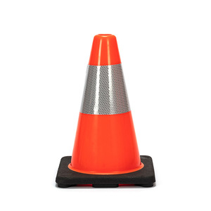Cône de signalisation routière réfléchissant 45 cm en PVC, style standard, fixation au sol pour avertissement de circulation - Product Image 1