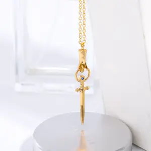 Fashion 18K Gold plated copper material Justice Guardian Shakeable Lady Sword Hand Pendant Necklace for women