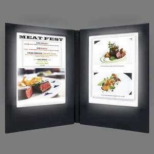 Custom Size Double Page Light Up Menu Black Led Menu Book Cover Table Lighting Menu <b>Board</b> Holder - Product Image 1