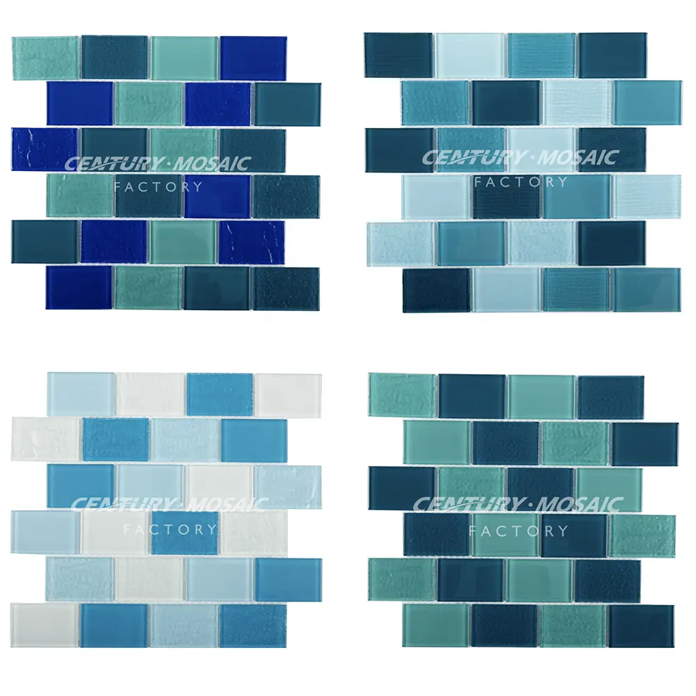 Centurymosaic fornitore all'ingrosso di tessere di mosaico di vetro della piscina di cristallo della striscia blu