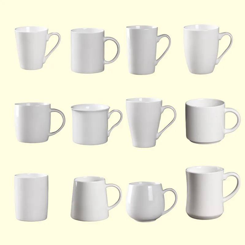 Vente en gros de tasse blanche en céramique 11oz sublimation blanc tasse à café thé lait dimensions tasses personnalisées avec tasse logo pour sublimation