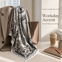 Écharpe carrée en soie épaisse 19 Momme, imprimée numériquement double face, motif floral géométrique, style bureau et trajets quotidiens, pour femme adulte