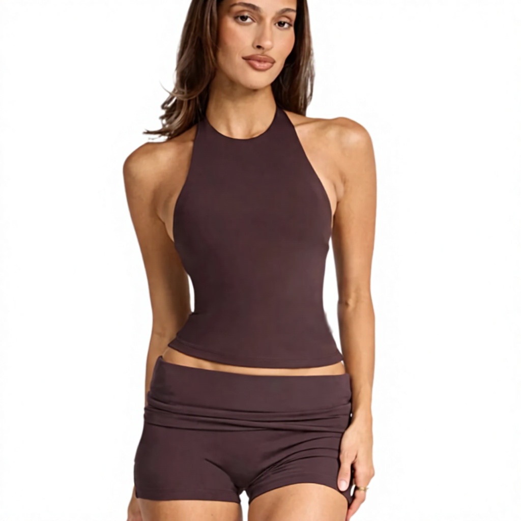 Cross-border Women's Yoga Tank Top Shorts Built-in Chest Pads Halter-Neck Beautiful Back Fitness High-Waisted Quick-Drying