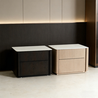 Table de chevet en bois massif, design minimaliste moderne, rangement et durabilité, table de chevet à deux tiroirs en placage de bois fumé, lot de 2