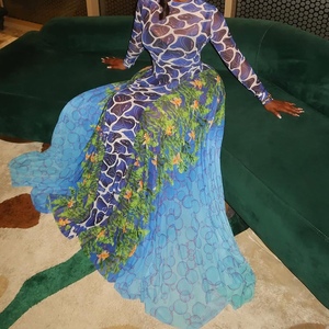 Robes longues à manches longues à col haut légèrement transparentes, à imprimé floral, personnalisées pour femmes, tendance - Product Image 5