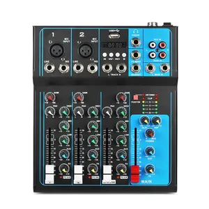 Hot F04 Metal 4 Channel Top Tabelas Electronic Audio Mixer Module Audio Mixer Fabricantes para Live Streaming