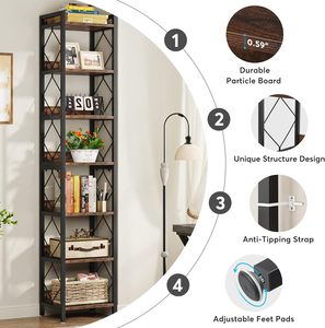 Étagère à livres fine pour coin, idéale pour les petits espaces, étagère de présentation autonome, étagère de rangement multifonctionnelle pour usage familial - Product Image 6