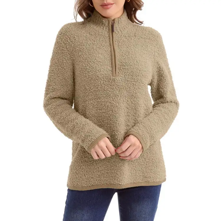 Женский 1/3 пуловер с длинным рукавом и воротником-стойкой