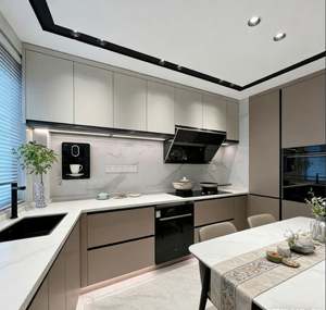 Customized Matte Finish Kitchen Cabinets PVC Material With Hidden Storage and Pull Out Basket for Apartment - Product Image 6