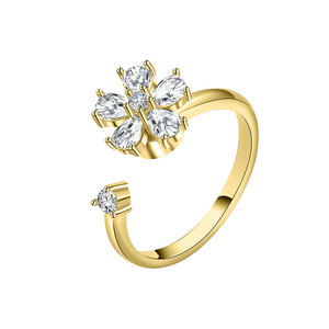 Bague rotative en zircon cubique taille poire, motif floral, ajustable, ouverte, bijou cadeau d'amour pour petite amie - Product Image 6