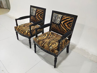 Chaise d'appoint en tissu à motif léopard de réception antique de luxe tissu imprimé léopard en bois noir Fauteuil de villa Chaise de salle à manger