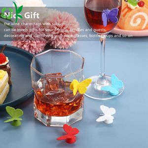 OKSILICONE coloré papillon Silicone boisson verre breloques étiquettes de bouteille de <span class=keywords><strong>vin</strong></span> avec ventouse Silicone verre à <span class=keywords><strong>vin</strong></span> marqueur pour la fête - Product Image 1