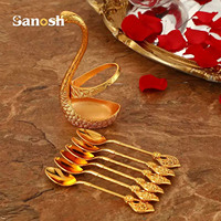 Support de cygne de luxe SANOSH avec fourchette à fruits 6 pièces Cuillère à café mignonne Ensemble de vaisselle de style luxe moderne