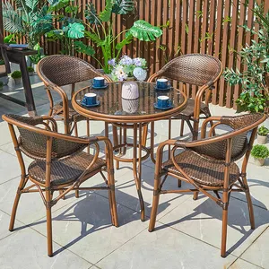 2023 bester Preis Gartenmöbel Bistro Terrasse Party Tisch und Stuhl Korb Rattan Esstisch Set Rattan Garten Cha