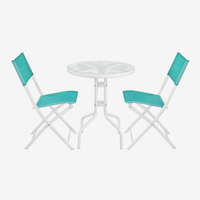 Ensemble de meubles de patio modernes de 3 pièces pour le cadre en métal du jardin extérieur avec chaise pliable de loisirs de café en verre trempé et table KD