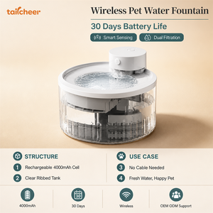 Fontaine à eau sans fil pour animaux de compagnie Tailcheer, 4000 mAh, 30 jours d'autonomie, détection intelligente, distributeur d'eau pour chats et chiens, OEM ODM - Product Image 5