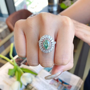 สี Paraiba เพชรแหวนหมั้นและแหวนแต่งงานแต่งงานพลอย925สีเงินทรงรีสำหรับผู้หญิงสำหรับงานเลี้ยงชุบทองที่ได้รับการรับรอง - Product Image 5
