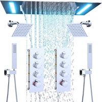 Système de douche pluie LED à fixation au plafond, double pomme de douche de 6 pouces, ensemble de robinets thermostatiques à commande manuelle 4 fonctions