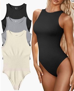 Combinaison moulante sans manches côtelée et élastique unie pour femme, style décontracté et sexy, idéale pour la plage - Product Image 2