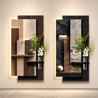Art mural géométrique 3D moderne de luxe avec éclairage LED d'ambiance, décoration murale en relief Wabi Sabi avec vase à plantes pour hall d'entrée, couloir, maison