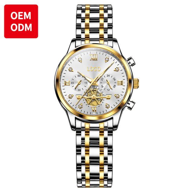 OEM ODM Luxury Chronograph Tourbillon Design Diamond Fashion Custom logo Stainless Steel Moon Phase Waterproof Man Quartz Watch