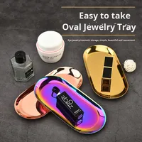 Vente en gros fabricant 430 #   Plateau de rangement pour bijoux en acier inoxydable, ovale, moderne, simple, couleur personnalisée, décoration de mariage, décoration de la maison, cosmétique
