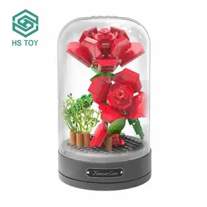 HS Creative Gift Small Particles Bricks Toys DIY Music Box Flower Bouquet Building Blocks Toy With 147PCS