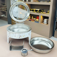 Chauffe-plats élégants en marbre blanc à surface plate, pour banquets, avec processus d'impression par transfert d'eau, pour maintien au chaud des aliments