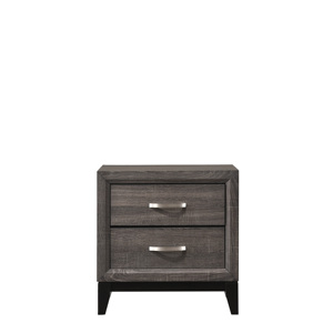 Contemporary 2 <b>Drawer</b> Nightstand Gray Brown Finish Metal Handles Bedroom Living Room Wooden <b>Storage</b> <b>Drawer</b> - Product Image 2