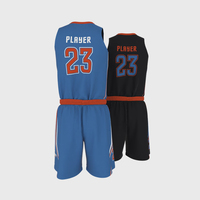 Ensemble de maillots de basket-ball personnalisés respirants 100% polyester, sublimés noir et bleu, uniformes réversibles double face pour ligue universitaire