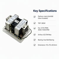 Refroidisseur de processeur de serveur LGA4189, 385W, dissipateur thermique actif 2U, base en cuivre, 5 caloducs, ailettes en aluminium, ventilateur PWM 4 broches pour processeur Intel Xeon