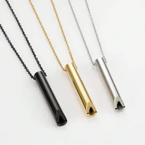 Personalized Hip hop Stainless Steel Anxiety Relief Calm Mood Meditation Breathing Whistle Pendant Necklace For Men Women
