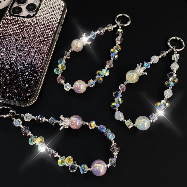 Crystal Beaded Lanyard Shinning Bear Girl Phone Charms Wrist Hanging Strap Mobile Lanyard Phone Bag Key Chain Hand Rope Bracelet