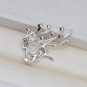 Broche pendentif cerf 2-en-1 en argent sterling S925, plateau vide pour perle DIY, broche à breloque en or blanc et or rose pour cadeau de bijoux - Product Image 3