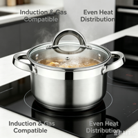 Ensemble de casseroles de style américain en acier inoxydable de qualité supérieure, robustes, avec passoire et couvercles en verre, pour cuisinières à induction et à gaz