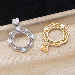 S925 <b>Silver</b> Vintage Marble <b>Set</b> Empty Pendant <b>Ring</b> Holder for 11.1-11.3mm Pearls DIY Jewelry Accessory 6103 - Product Image 3